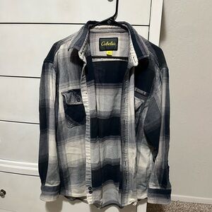 Cabela's Navy and White Checkered Flannel Shirt